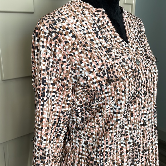 Laura Scott blouse top shirt peach white brown black long sleeve Size Small - Picture 3 of 8